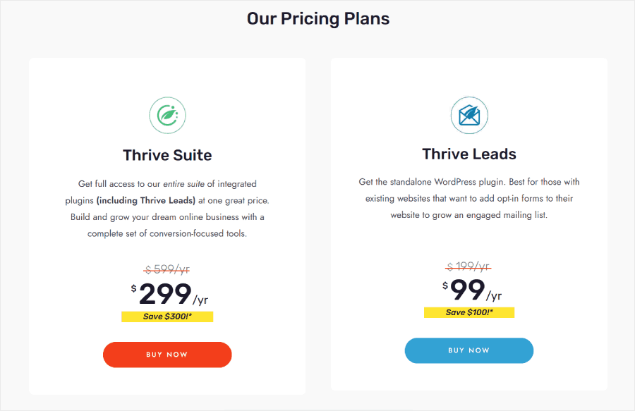 Thrive's pricing plans