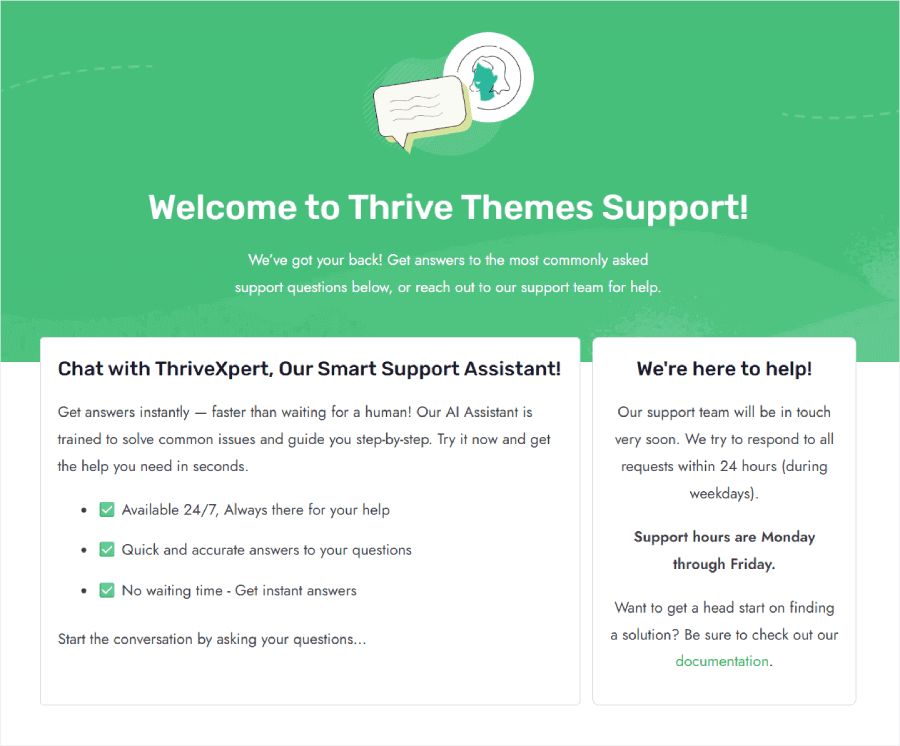 Thrive Themes support options