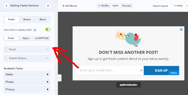 edit your optin fields