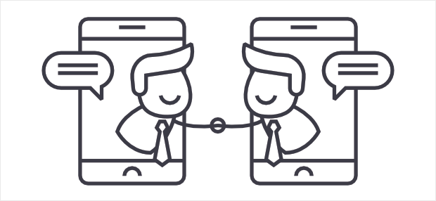 two identical men on devices shaking hands represent consolidating for WooCommerce SEO