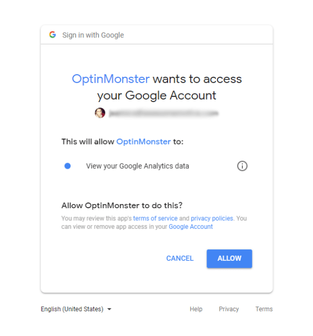 allow access to Google account