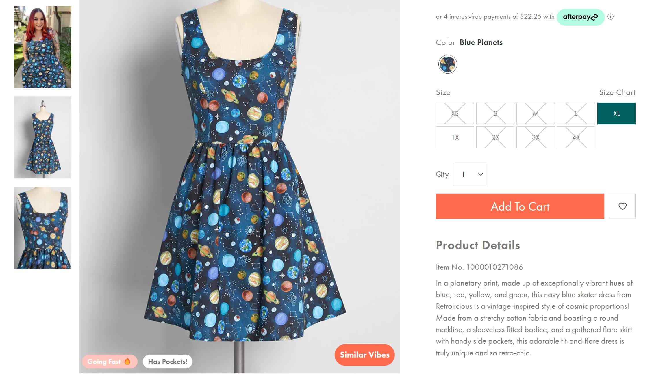 space themed dress product details for ecommerce SEO