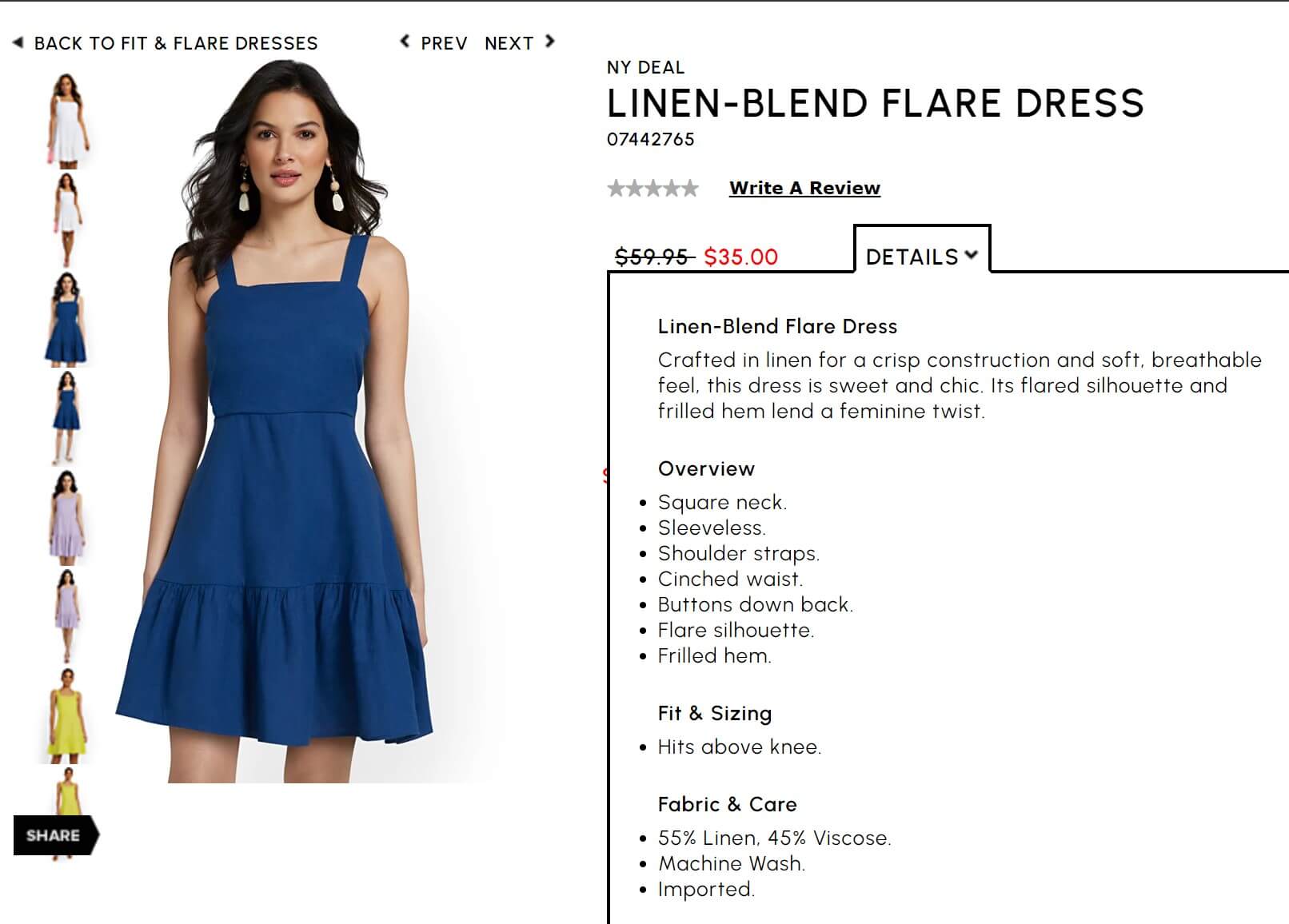 blue linen blend flare dress product description for ecommerce SEO
