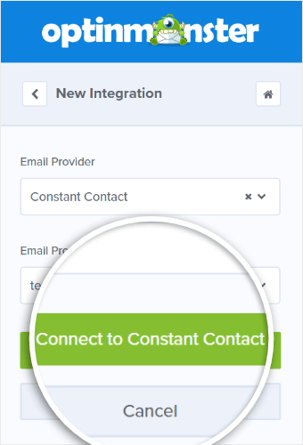 click connect to constant contact