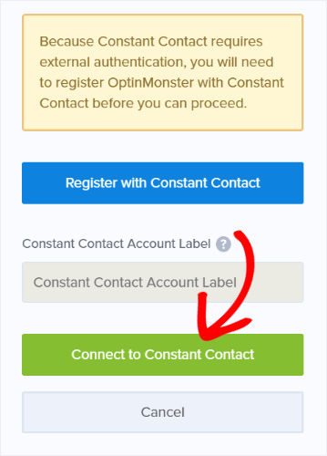 click connect to constant contact