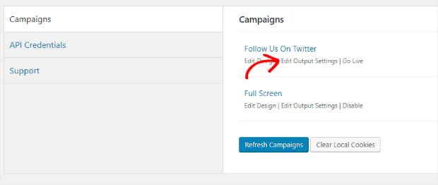 edit campaign output settings