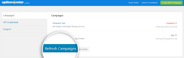 refresh campaigns on wordpress