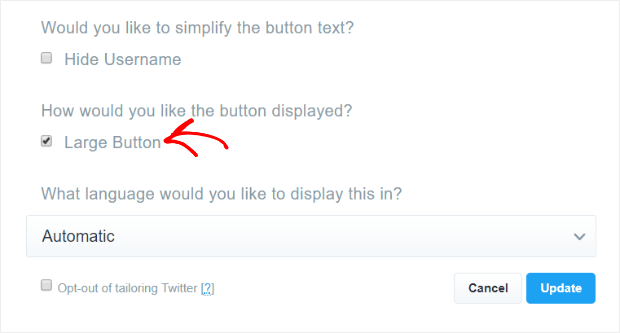 select large button option and update