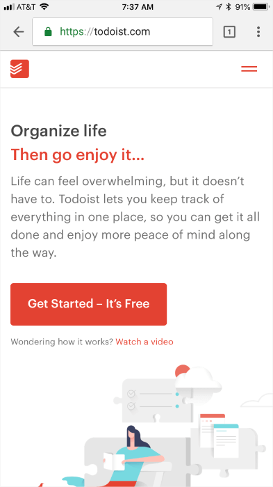 todoist mobile landing page