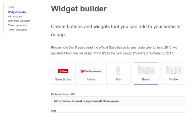 widget builder pinterest pop ups