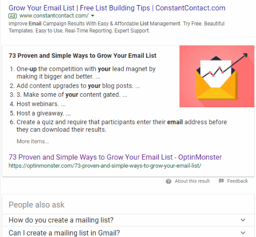 featured snippet example