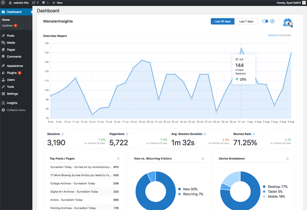 MonsterInsights dashboard widget full width