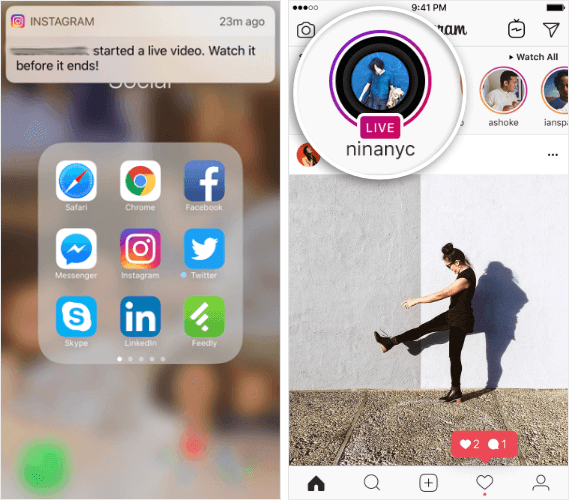 instagram live notifications