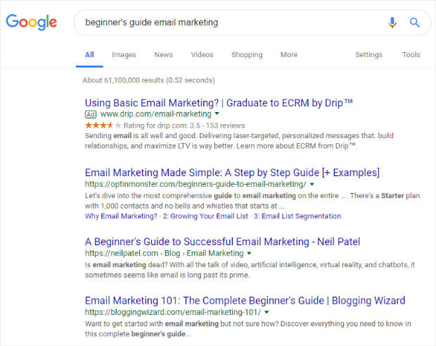 search results displayed on desktop
