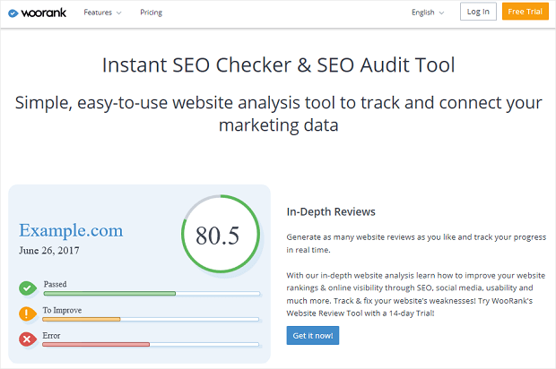 WooRank paras seo-kilpailijan analyysityökalu