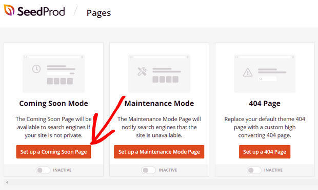 click on set up a coming soon page
