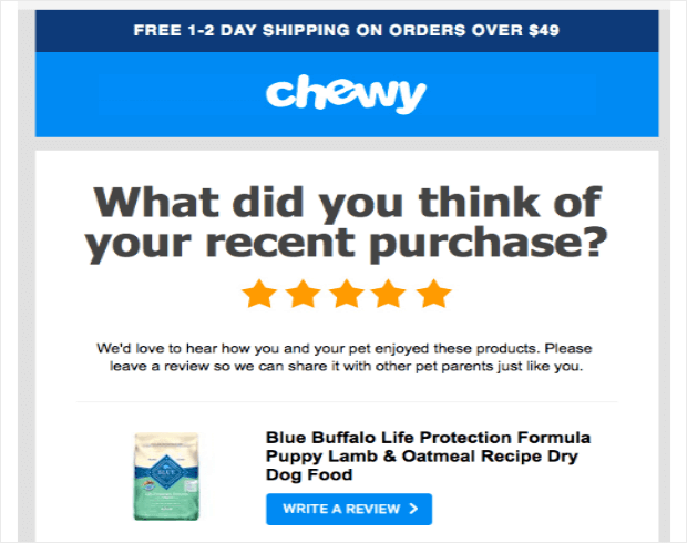 sales follow-up emails - chewy review