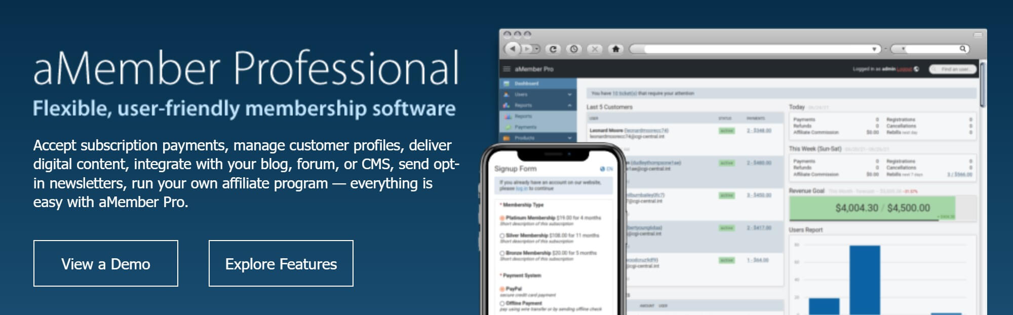 amember professional membership software desktop and mobile examples
