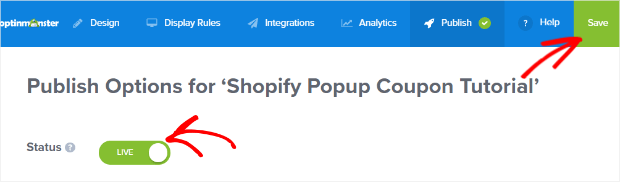 publish and save your shopify email popup