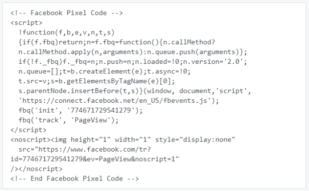 sample facebook pixel code
