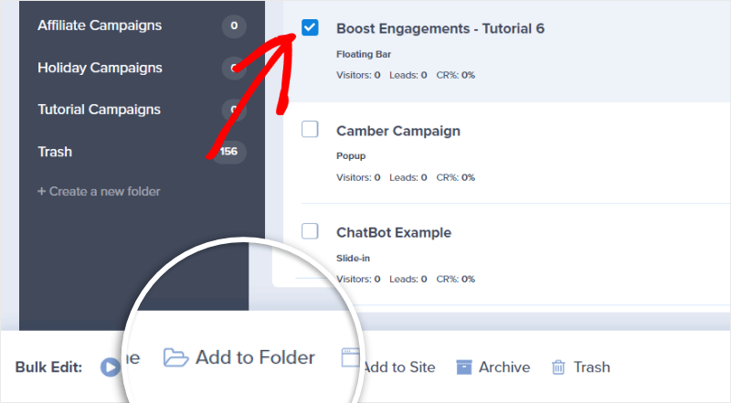 adding campaigns to folders