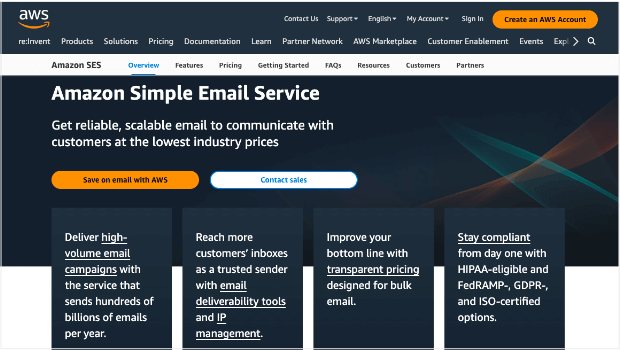 Homepage for Amazon SES