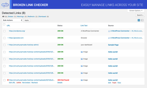 broken link checker wordpress plugin functionality example