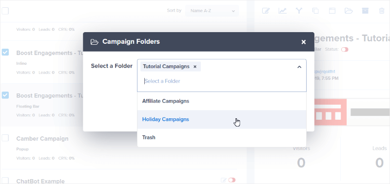 choose the folder or folders you want to add campaigns to