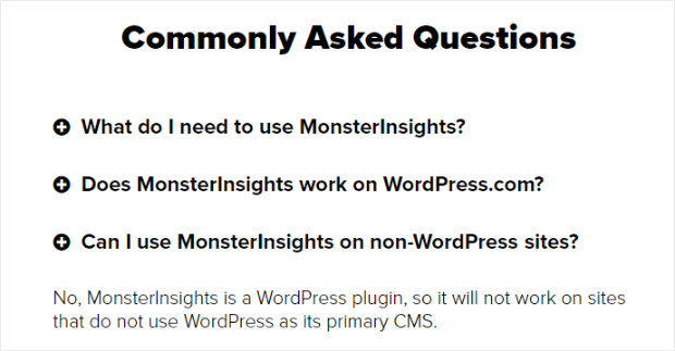 monsterinsights faq page