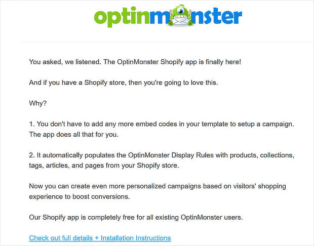 optinmonster email newsletter example