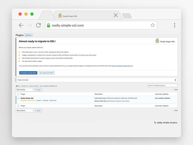 Really Simple SSL ready to migrate wordpress business plugin