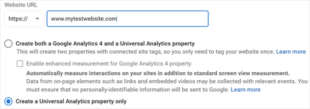 select create universal analytics property only