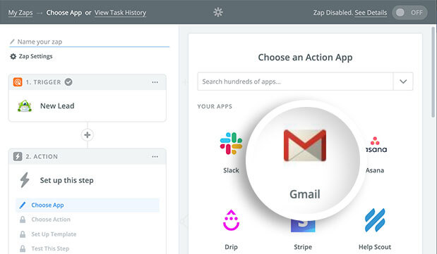 In Zapier select the Gmail action