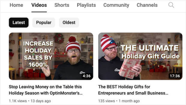 Screenshot of 2 OptinMonster YouTube video thumbnails.