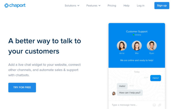 Chaport live chat customer support homepage