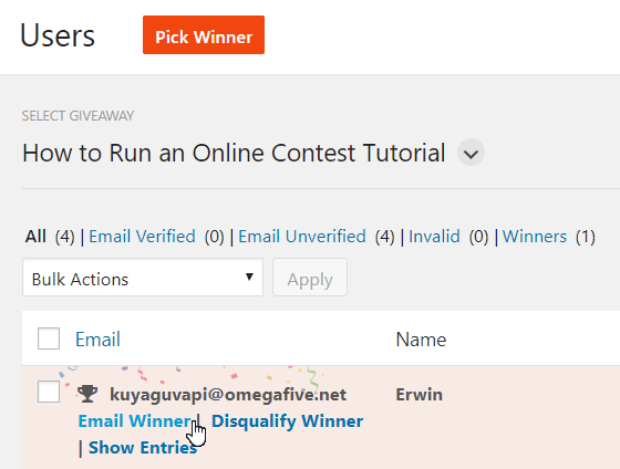 email the giveaway winner