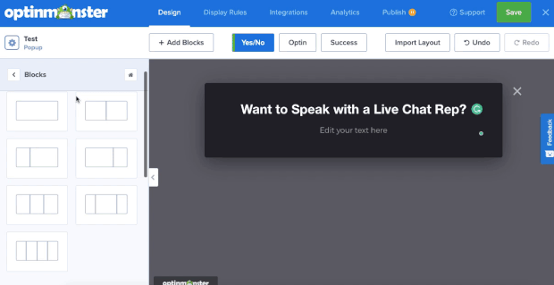 add live chat to optinmonster campaign