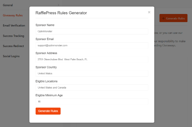 rafflepress giveaway rules generator