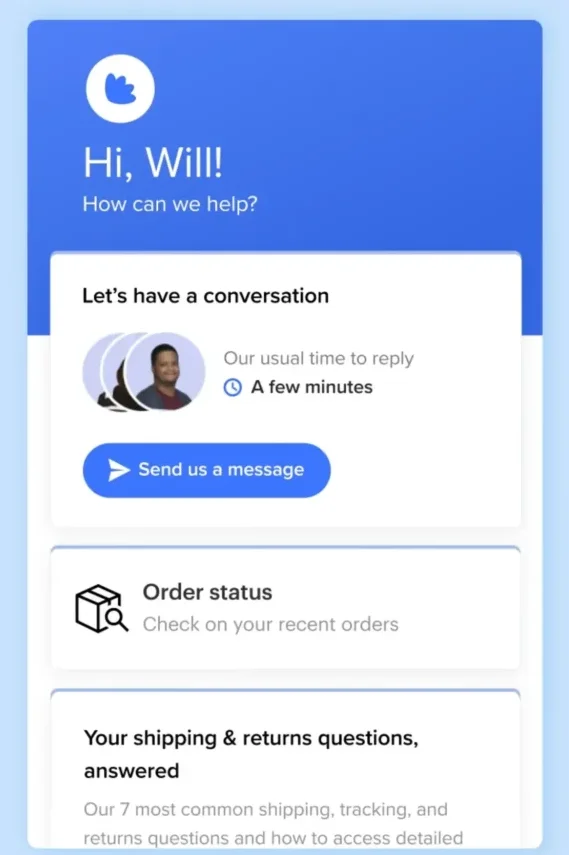 Intercom live chat conversation between customer and representative