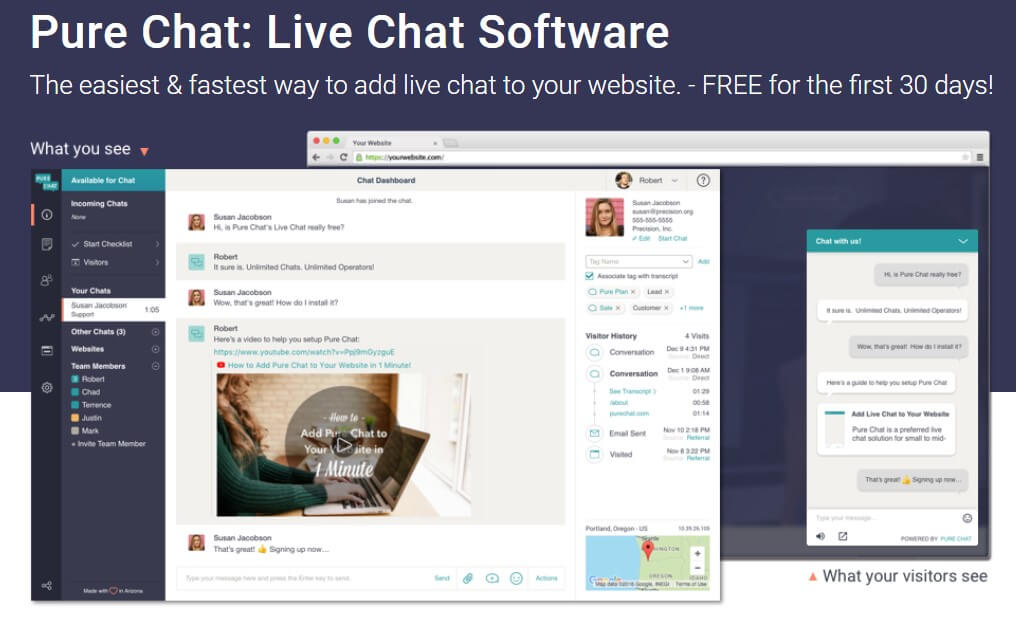pure chat live chat software homepage