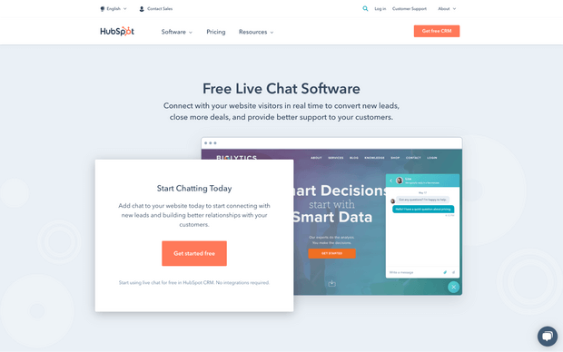 hubspot live chat software homepage