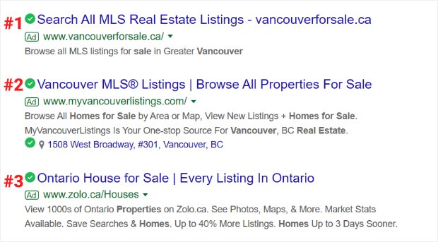 ad position in search results