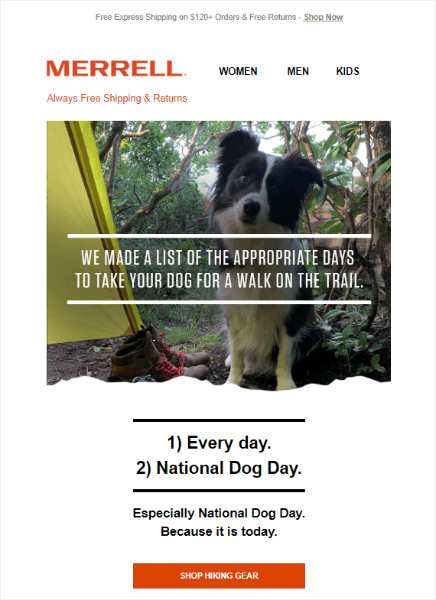 national dog day email marketing from merrell