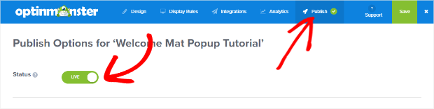 publish your welcome mat popup