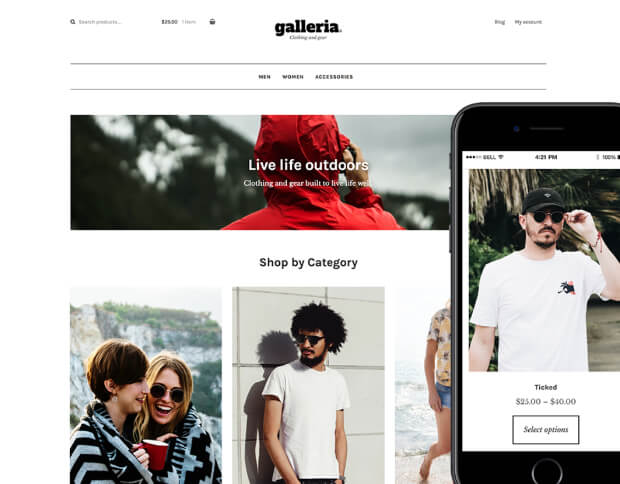 galleria responsive ecommerce theme example with people in different fashions