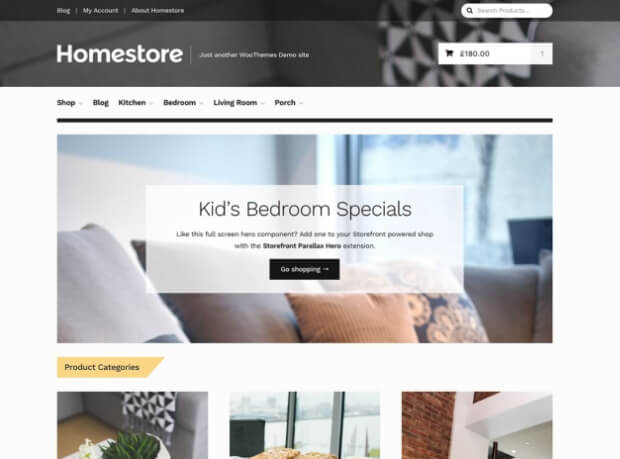 homestore responsive ecommerce template featuring kids bedroom