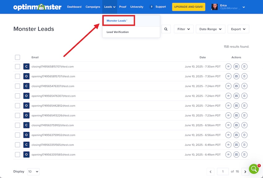 Monster Leads is OptinMonster's internal lead storage option for capturing leads.
