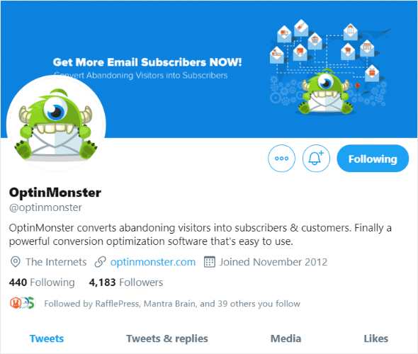 optinmonster twitter profile