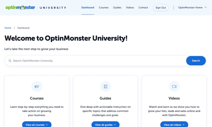 OptinMonster University offers courses to help you in many aspects of digital marketing.