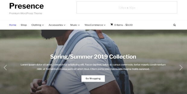 presence responsive ecommerce theme example man carrying backpack
